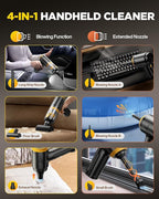 Handheld Vacuum Cleaner 21000Pa Suction with Brushless Motor, 4-in-1 Portable Mini Car Vacuum with 2 Suction Modes, Cordless Vacuum with LED Light, Type-C Charge for Car, Office Desk, Keyboards