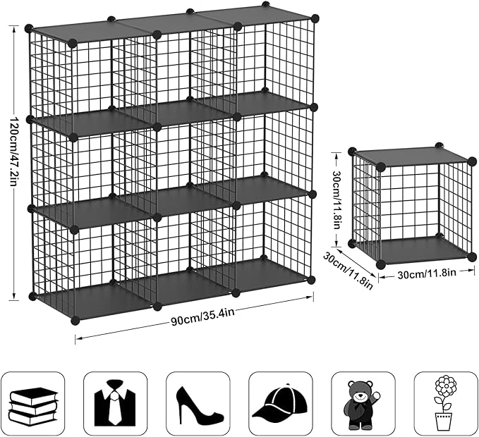 TUMUCUTE Wire Cube Storage Organizer, 9-Cube Metal Storage Shelves Bookshelf, Stackable Modular Closet Organizer for Bedroom Living Room, Office, Storage Shelves