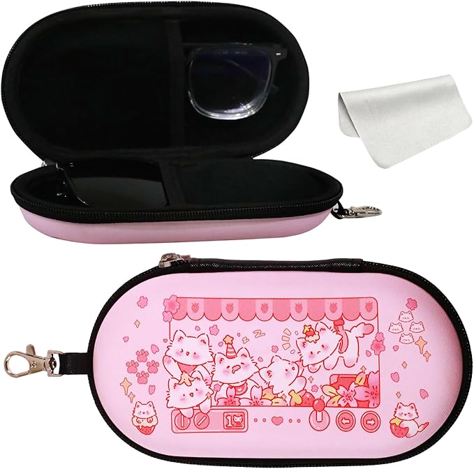 Double Eyeglasses Case, Hard Shell Dual Sunglasses Organizer with Zipper Clip Travel Glasses Storage for Women Men