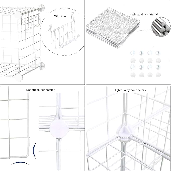 C&AHOME Wire Cube Storage, 8-Cube Organizer Metal C Grids Storage, Storage Bins Shelving, Modular Shelves, DIY Closet Cabinet Ideal for Living Room, Home, Office 24.8" L x 12.4" W x 48.4" H White