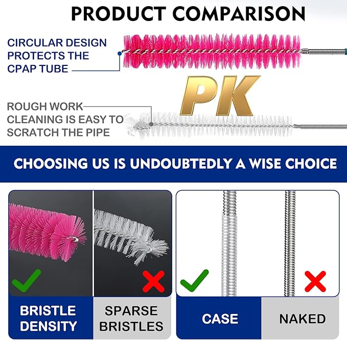 Cpap Mask Brush, Flexible Long Brushes for Cleaning Tubes,Dual Flex End CPAP Cleaner Brush -Stronger Stainless Tube Brush,Cpap Cleaning Supplies Cleaner Brush Kit
