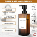 GMISUN Dish Soap Dispenser, 12 Fl oz / 350 ml Dual Soap Dispenser with Sponge Holder, Customized Amber Glass Kitchen Soap Dispensers Set, Modern Hand and Dish Soap Dispensers Set Removable
