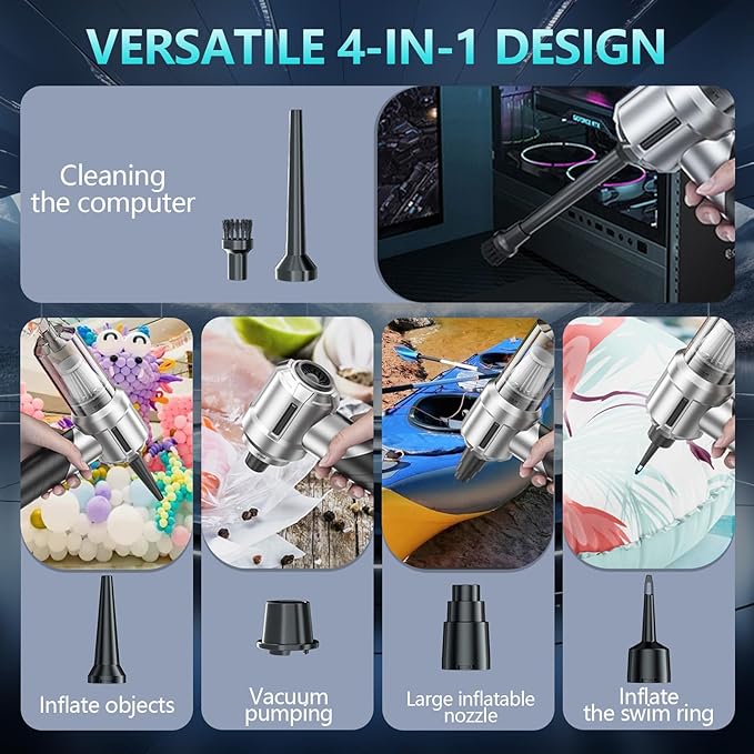 Portable Cordless Foldable 20000PA High Power Mini Vacuum Cleaner, 4-in-1 Compressed Duster & Air Blower & Pump, Hand Held Vacuum, Brushless Motor, for Car, Home, Office, Pet, Camping