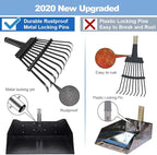 QiMH Upgraded Dog Pooper Scooper Extra Large, Adjustable Long Handle Stainless Metal Pet Poop Tray and Rake Set for Large Medium Small Dogs, Dog Waste Removal Bin Rake, Great for Grass, Street, Gravel