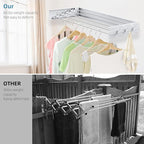 Laundry Drying Rack, Collapsible Wall Mounted Clothes Drying Rack - Foldable,Space Saving, 13.2 Linear Ft, 5 Aluminum Rods, 60 lb Capacity (White, 31.5" Wide)