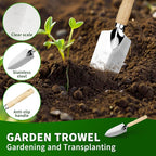 Garden Tool Set, 5 Pcs Gardening Tool Set with Weeder Puller, Dibber, Transplanter, Big Trowel, 5-Claw Cultivator - Wooden Handle Stainless Steel Gardening Hand Tools (ash Wood)