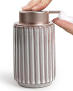 Foaming Soap Dispenser, Ceramic Refillable Foam Hand Soap Pump for Bathroom and Kitchen, Lotion Dispenser, Brown Foaming Dish Soap Dispenser, Modern Stripe Design, ANTIS'S HOME