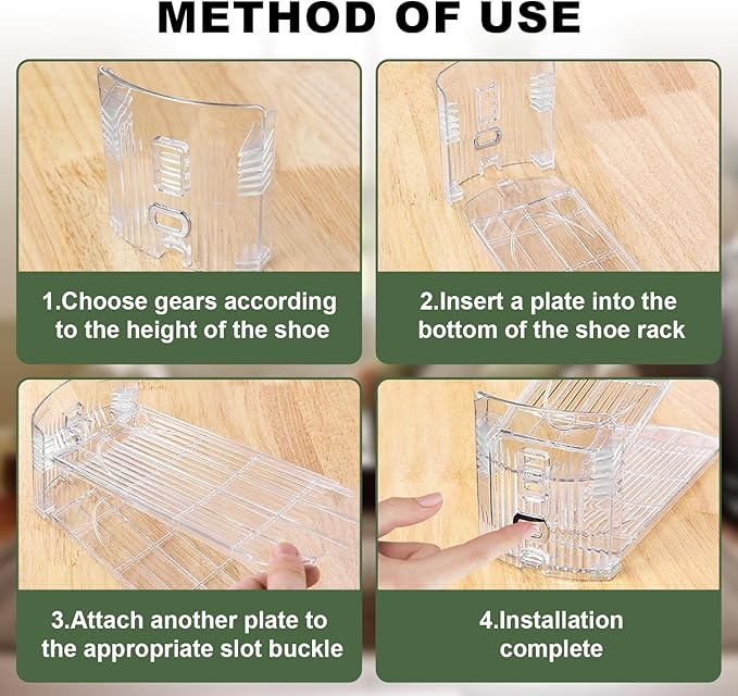 Shoe Slots Organizer, 10-Pack Adjustable Double Deck Shoe Stacker, Clear Space Saver Shoe Rack Holder for Closet Organization, Stackable Shoe Storage for Sneakers, Heels, Flats
