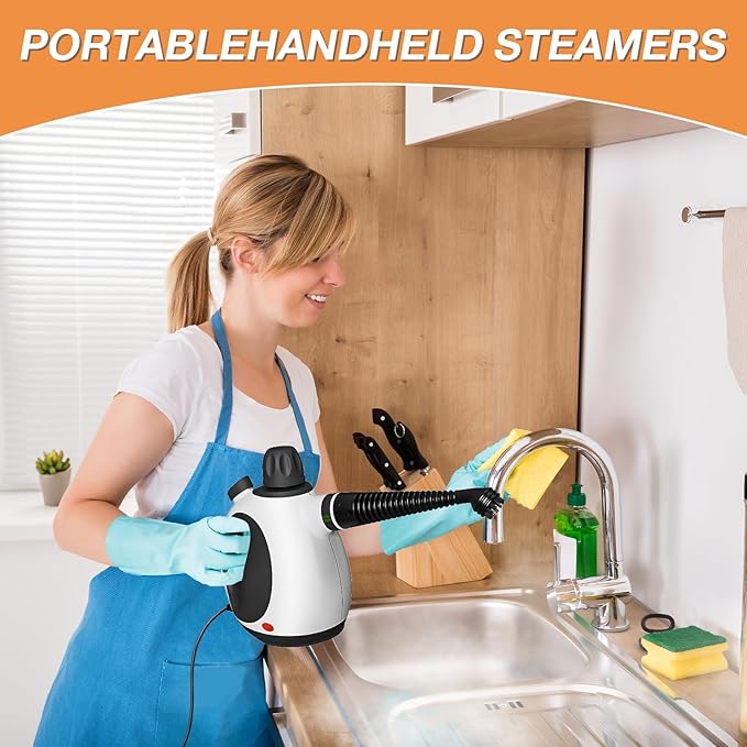 Handheld Steam Cleaner, Pressurized Multi-Purpose Natural Steamer with 12 pcs Accessories, Steamer for Cleaning Car, Bathroom Counter Top, Shower, Upholstery, Couch, Tile Grout, Window, Grease