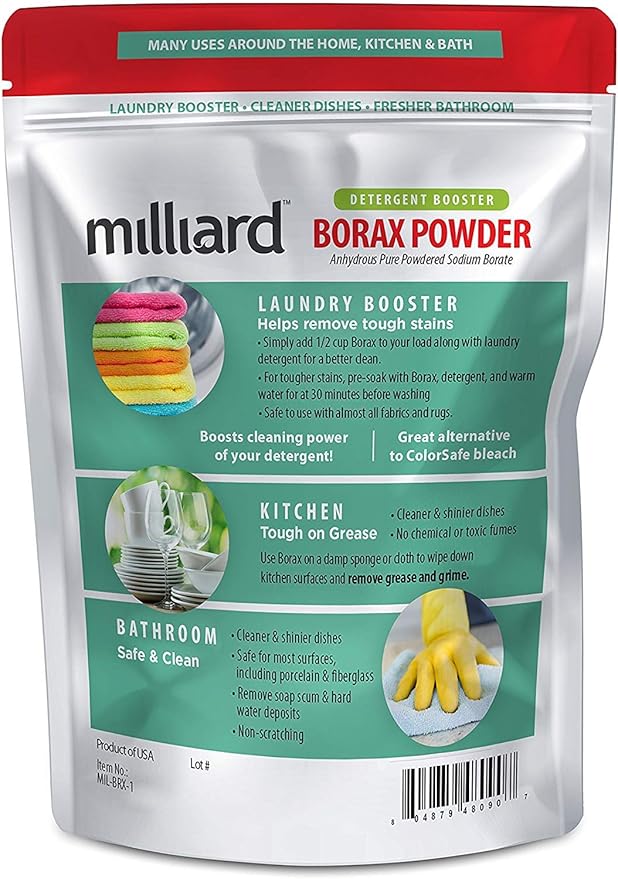 Milliard Borax Powder Laundry Booster, Pure Natural Multipurpose Cleaner and Detergent, 1 lb - Unscented