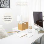 BLU MONACO | Gold Magazine Holder | Woven PVC Leather Organizer with MDF Frame | Floor or Table Storage for Home Office Bathroom | Large Capacity Vertical File Basket