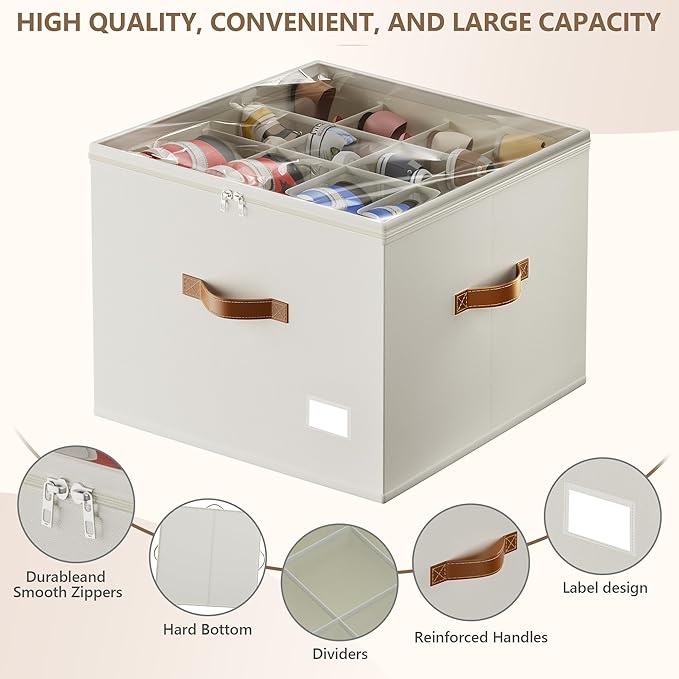 Vincona Shoe Organizer for Closet,2 Pack Shoe Storage Bins Foldable Shoe Storage Box Containers with Clear Cover and Sturdy Handles,Shoe Rack for Closet Storage for Sneakers Heels Slippers (Beige)