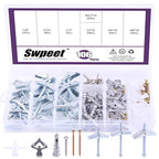 Swpeet 106Pcs Toggle Bolt and Wing Nut with Hollow-Door Drywall Toggle Anchors Assortment Kit, Zinc Hollow-Wall Anchor Self-Drilling Drywall Anchors with Phillips Screws - 1/8 Inch, 3/16Inch, 1/4Inch