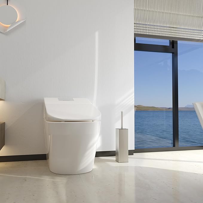 BGL Square Toilet Brush with Holder,Stainless Steel Rubber Painted Toilet Bowl Brush and Holder for Bathroom,2 Cleaner Brush Heads,Brushed Nickel