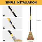 Yocada Heavy-Duty Broom Corn Broom Outdoor Commercial Indoor for Courtyard Garage Lobby Mall Market Floor Home Office Leaves Stone Dust Rubbish 59.8inch