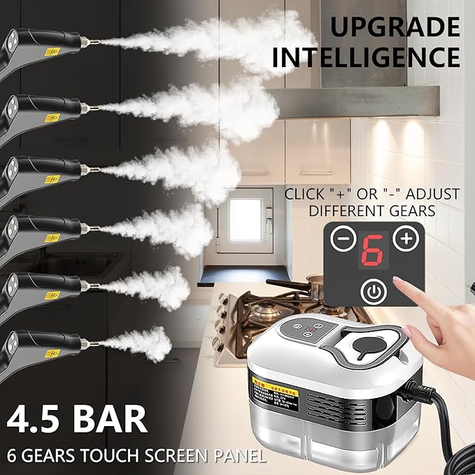 Handheld Steam Cleaner, Portable Steamer for Cleaning with 9pcs Accessories, 6-Level Adjustable Handle, 12s Heat-Up, 1200ml Tank, Steam Cleaner for Home,Dirt,Grout,Tile,Floor,Couch and Car (White)