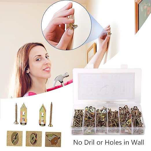 Self-Drilling Wall Anchor Screws Set, 400 Pieces, 4 Sizes, No-Drill Installation Kit with Zinc Plated Steel Dry Wall Screws no Drilling Required, Easy to Install (400)