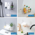 Acrylic Clear Shower Caddy Soap Dish 2pack Small Size 12.9"L 4.7"W 5.9"H Acrylic Shelves No Need To Drill Wall Adhesive Shelves With Self- Adhesive Tape For Bathroom Kitchen Rv(Shower Caddy S)