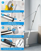 Cordless Electric Spin Scrubber, 4 Angles with 8 Replaceable Brush Heads, Adjustable Handle 3 Speeds with LED Display-90Mins Runtime, IPX7 Waterproof Scrubber Cleaner Brush for Bathtub Bathroom