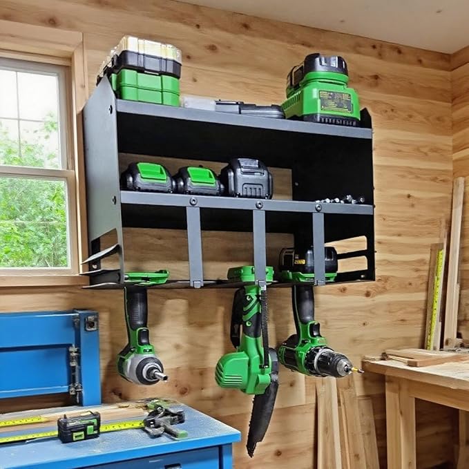 Power Tool Organizer Wall Mount, Utility Racks 3 Layers Storage Rack, Mini Chainsaw, Screwdriver, Drill Bit, battery tool organizer for Workshop Shed Pegboard Basement