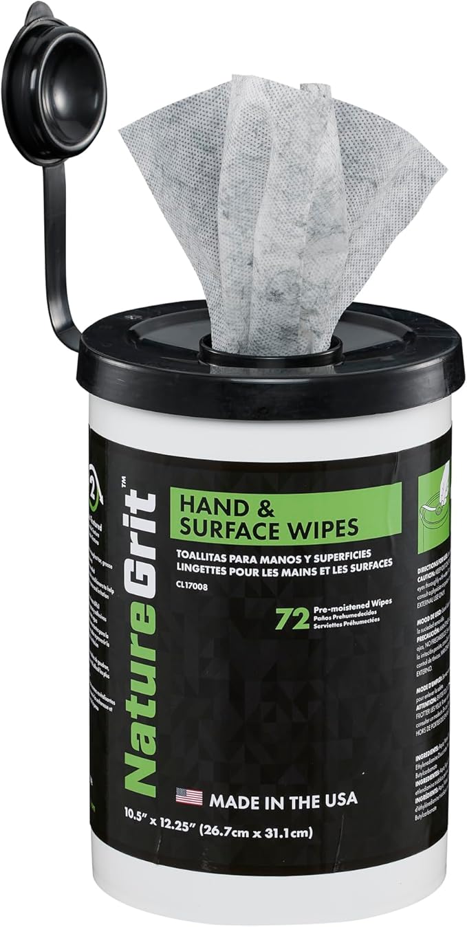 NatureGrit Hand & Surface Wipes: Heavy Duty Grease & Grime Removal, Degreaser Wipes for Mechanics, Workshop Use (1)