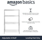 Amazon Basics 4-Shelf Adjustable Heavy Duty Steel Wire Rack Storage Shelving Organizer for Kitchen, Garage, 36" L x 14" W x 54" H, Chrome Silver