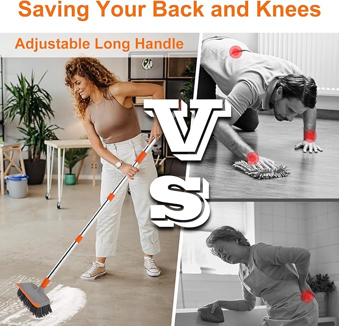 BITOPE Floor Scrub Brush with Long Handle, Heavy Duty Deck Scrubber with Stiff Bristles,Garage Concrete Cleaner Tool for Cleaning Tile Patio Outdoor Porch Indoor Kitchen Shower Bathroom