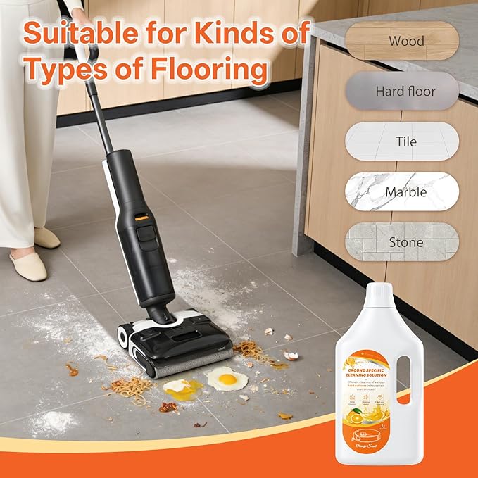 Floor Cleaning Solution Orange Scent, Compatible with Roborock Cleaning Solution Quick Drying Without Residue Suitable for All Robot Vacuums and Wet Dry Dual-Use Vacuum Cleaners (1 L, Orange)