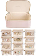 Vlando Jewelry Box Organzier for Travel,Graduation Gifts for Daughter,Jewelry Case with 12 Pcs Velvet Jewelry Bags for Earrings Necklace Rings,Valentine's Day,Birthday, Wedding Gift for Wome-Pink