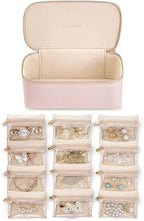 Vlando Jewelry Box Organzier for Travel,Graduation Gifts for Daughter,Jewelry Case with 12 Pcs Velvet Jewelry Bags for Earrings Necklace Rings,Valentine's Day,Birthday, Wedding Gift for Wome-Pink