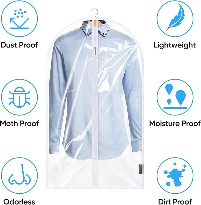 BALEINE 48'' Clear Garment Bags, 6 Packs PEVA Dress Bag for Closet Clothes Dresses Suit Coats Storage (Clear, 6PK)