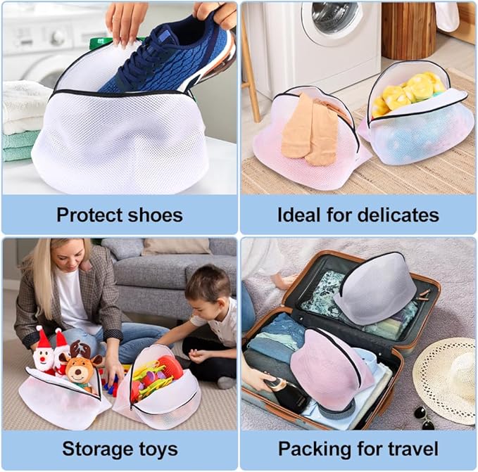 Vivifying Shoe Washing Machine Bag, Set of 2 Durable Mesh Laundry Bag with Zipper for Sneakers, Running Shoes, Sock, Bras and Toys