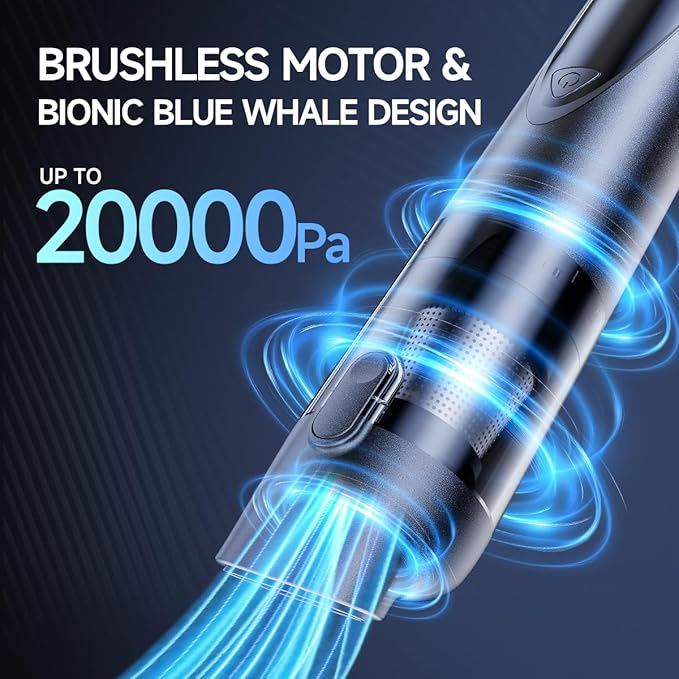 Cordless Car Vacuum Cleaner, 20000Pa Strong Suction Handheld Vacuum with Detailing Kit, Wet/Dry Rechargeable Portable Mini Vacuum for Car Detailing, Home & Outdoor Cleaning