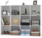 AWTATOS Cube Storage Organizer Storage 12 Cube Bookshelf DIY Plastic Closet Clothes Storage Shelves with Wooden Mallet, Stackable Storage Solution for Home, Bedroom, White