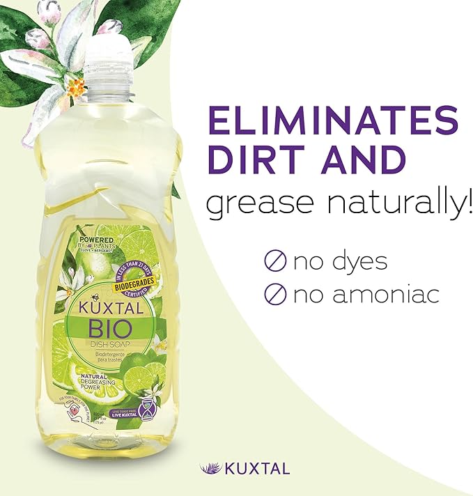 KUXTAL Dish Soap Liquid – 3 Pack | Biodegradable Formula Certified by OECD 301-A | Eco-Friendly with Natural Ingredients | Gentle on Hands | Citrus Scent | 27.7 fl oz Each