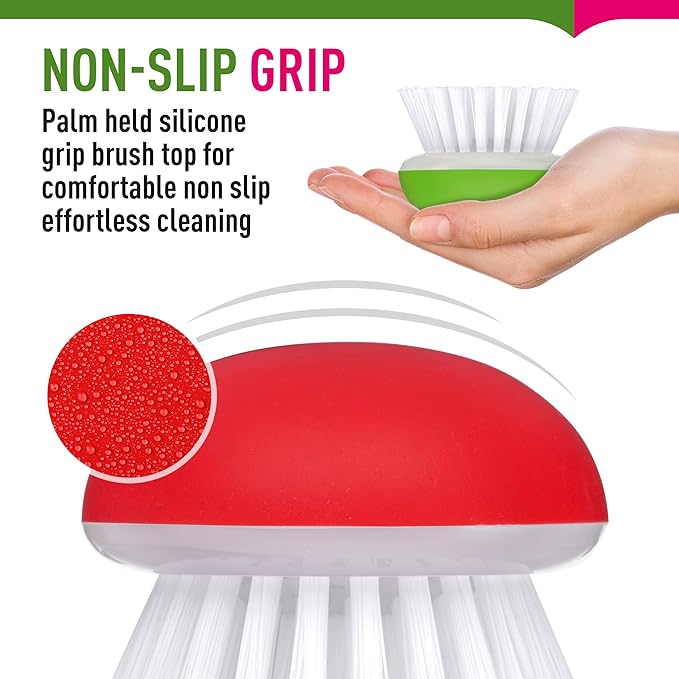 Vegetable Brush Scrubber for Food – 2Pcs Set Fruit and Veggie Brush – Silicone Top and Ultra-Strong Bristles Potato Scrubber – Palm Held Ergonomic Design – Easy to Clean – Red and Green