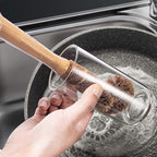 5 Pack Natural Bamboo Cleaning Brush Set, Pot Dish Scrub Brush with Handle and Flannel Bag Kitchen Brushes for Cast Iron Pots, Pans, Vegetable and Kitchen Cleaning