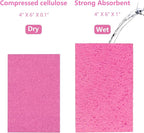 Cellulose Sponges, Large Size 4" x 6" x 1" - Heavy Duty Scrub Kitchen Sponge, Clean Tough Messes Without Scratching Kitchen Cleaning Pads, Pop Up Eco DIY (6 Pack), Pink