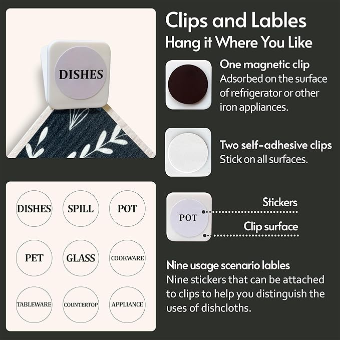 Swedish Dishcloths, 8 Pack Reusable Paper Towels with Clips, Quick Drying Dish Towels, Super Absorbent Cellulose Sponge Cloths, No Odor, Kitchen Cleaning Essentials