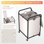 120L (31.7 Gal) Laundry Sorter 2 Section, Rolling Laundry Basket with Lockable Wheels and Lid, Laundry Hamper with 2 Separated Removable Bags Dirty Clothes Hamper for Laundry Room Organizer, White