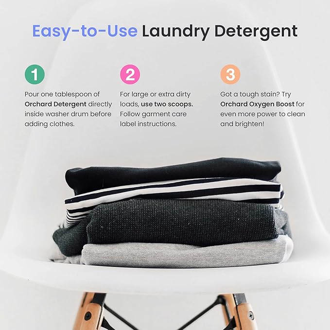 Orchard Laundry Detergent Powder Natural Deep Cleaning Laundry Powder for Sensitive Skin - Fragrance Free - Plant Based Effective Ingredients - 65 Loads - Enzyme-Powered, Eco Friendly Detergent