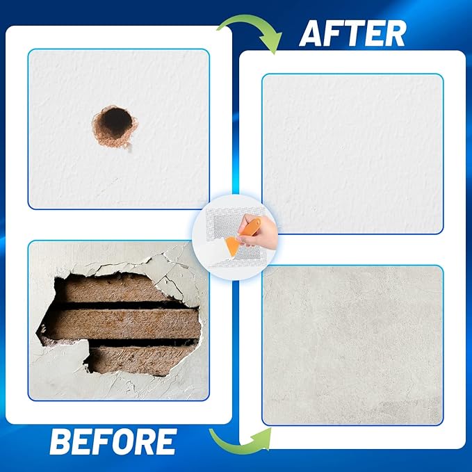 8 Pack 6 * 6 Inch Drywall Repair Patch, Drywall Repair Kit with Extended Self-Adhesive Mesh, Large Hole Patch Repair for Drywall, Heavy Duty Dry Wall Hole Repair Patch
