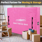 Mattress Bags for Moving and Storage, BETU Twin Mattress Protector Waterproof Mattress Cover with 8 Heavy Duty Handles and Zipper Extra Thick Moving Supplies for Dorm Bed Reusable (77x42x13.5 Pink)