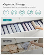 SONGMICS Set of 2 Large Size Wardrobe Clothes Organizers, 6-Compartment Foldable Drawer Organizers with Handles, 16.5 x 11.8 x 6.7 Inches, for Pants, Sweaters, Jeans, Charcoal Blue URUS009I02