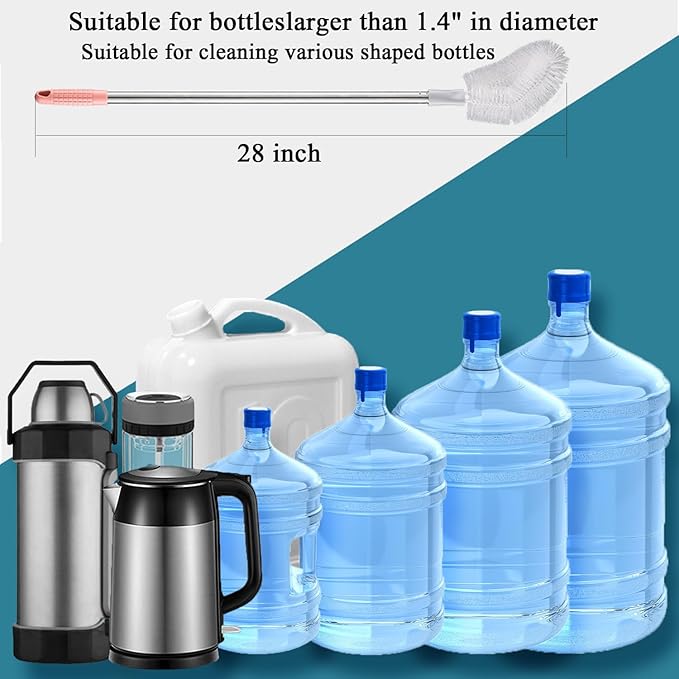 Stainless Steel Water Bucket Bottle Brush, Long Handle Scrubbing Brush, Bendable Brush Head Suitable for Cleaning 1 to 5 Gallon Buckets, 28 in (Gray)