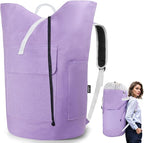 Laundry Bag Backpack, 125L Extra Large Travel with Shoulder Straps, Adjustable & Extendable Design, Laundry Hamper Bag with 3 Pockets for Laundromat, College, Travel, Camping (Purple)