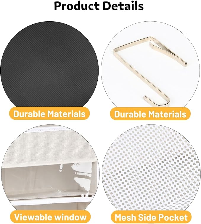 Over the Door Organizer 5 Tiers, Extra Large Behind Door Storage of 10 Compartments, 80 lbs Weight Capacity Hanging Storage Organizer with Clear Window Kids Toys, Shoes, Diapers, Room storage