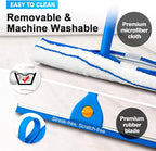 Squeegee for Window Cleaning, 14" Extra-Large Squeegee & Microfiber Scrubber Combi with 60" Stainless Steel Pole, Window Cleaning Kit for Shower Glass Mirror Door Car-2 Pads