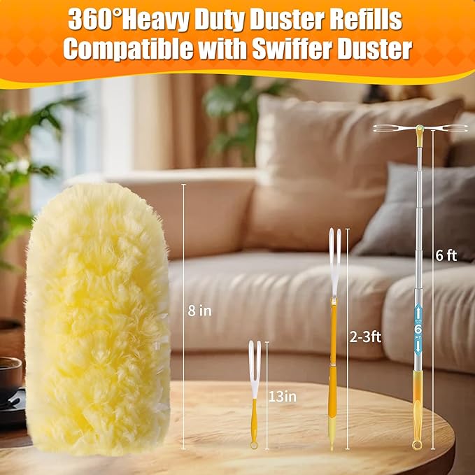 30 Count 360° Heavy Duty Duster Refills, Compatible with Swiffer Duster, Larger Size Disposable Electrostatic Microfiber Dusters, 4X Thick Cleaning Dusters, Unscented