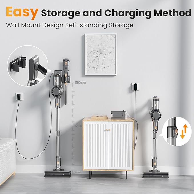 Dzaki S9X Vacuum Cleaners for Home,400W 45KPa Cordless Stick Vacuum Cleaner,Up to 55 Mins Runtime,Smart Induction Auto-Adjustment,Rechargeable Battery Vacuum Cordless for Carpet Floor Pet Hair(Gray)